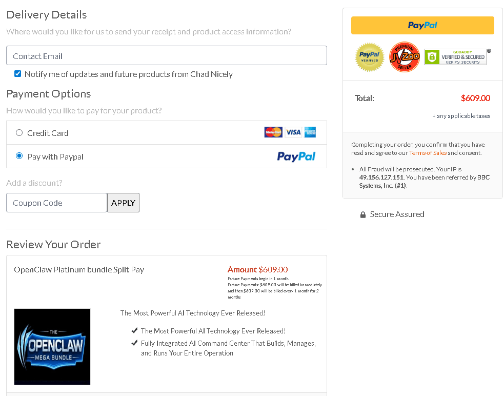 OpenClaw  checkout page 